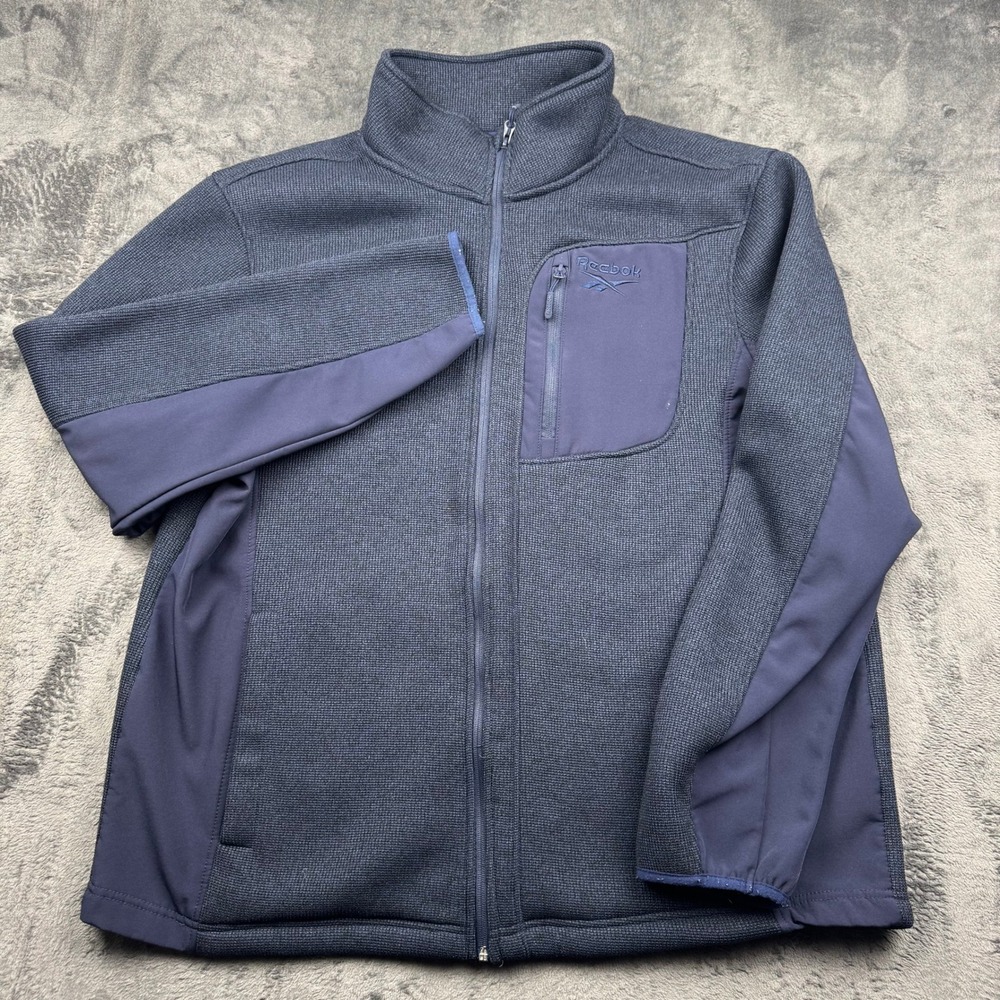 Reebok Mens 2XL Navy Blue Thick Knit Full Zip Jacket Y2K Mock Neck 0078